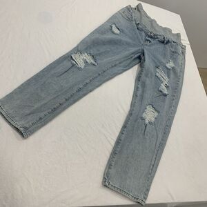 Shein Light Wash Ripped/Distressed Blue Jeans Womens L Rock 90s Grunge College